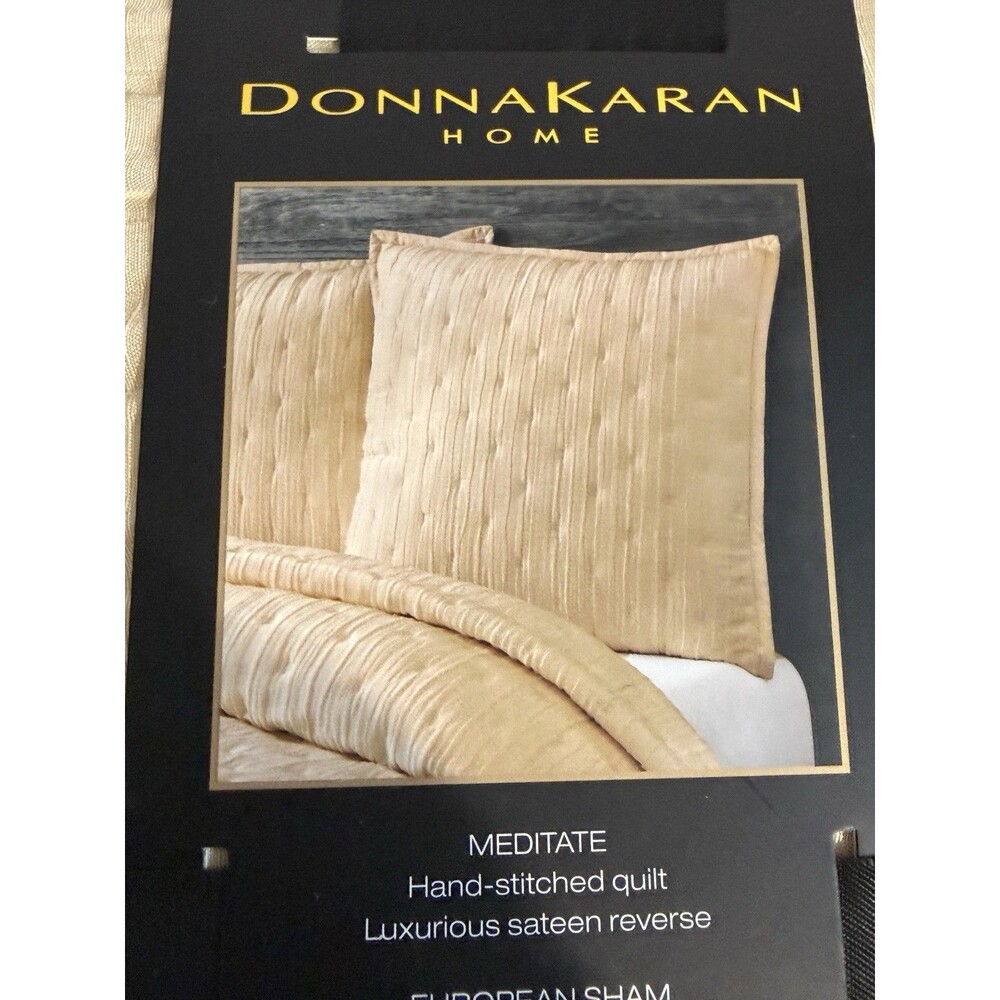 Donna Karan Luxury Euro Pillow Shams Set of 2 Meditate Silk Linen Gold 26x26